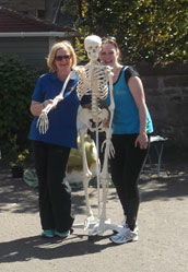 Paula with a training skeleton